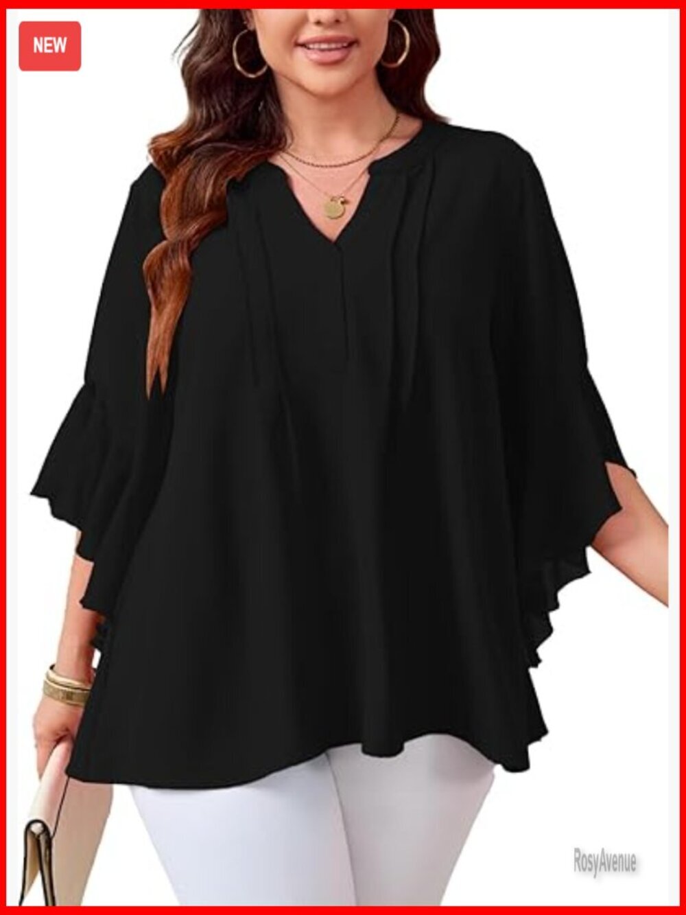 Plus Size 3/4 Sleeve V Neck Chiffon Blouse Tunic Tops Business Work Office